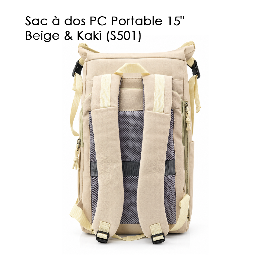 Sac à dos PC Portable 15" Beige & Kaki (S501)