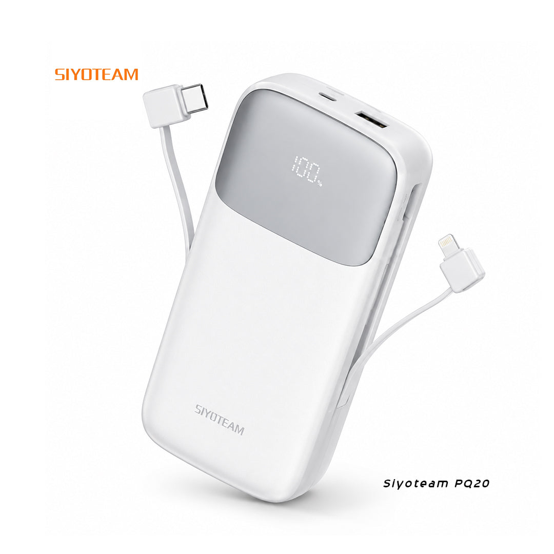 Siyoteam P020 – Power Bank 20 000 mAh avec câbles intégrés Blanc