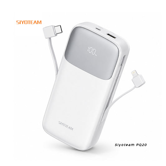 Siyoteam P020 – Power Bank 20 000 mAh avec câbles intégrés Blanc