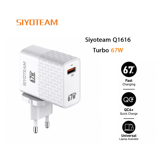 Siyoteam Q1616 Chargeur Secteur Turbo 67W avec Prise Interrogeable