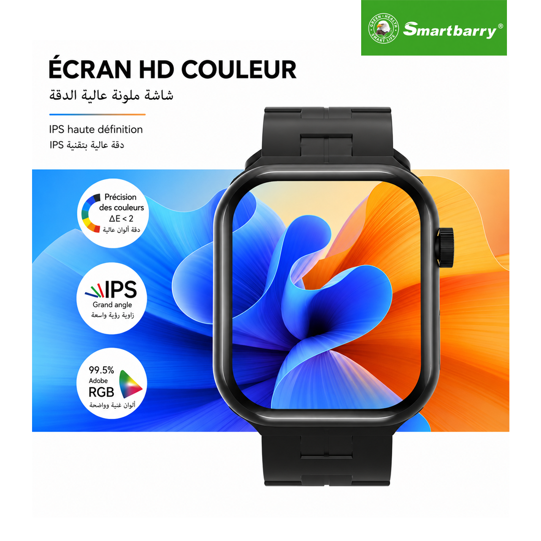 Smartbarry HU88, montre connectée écran TFT 2.2" avec 3 bracelets