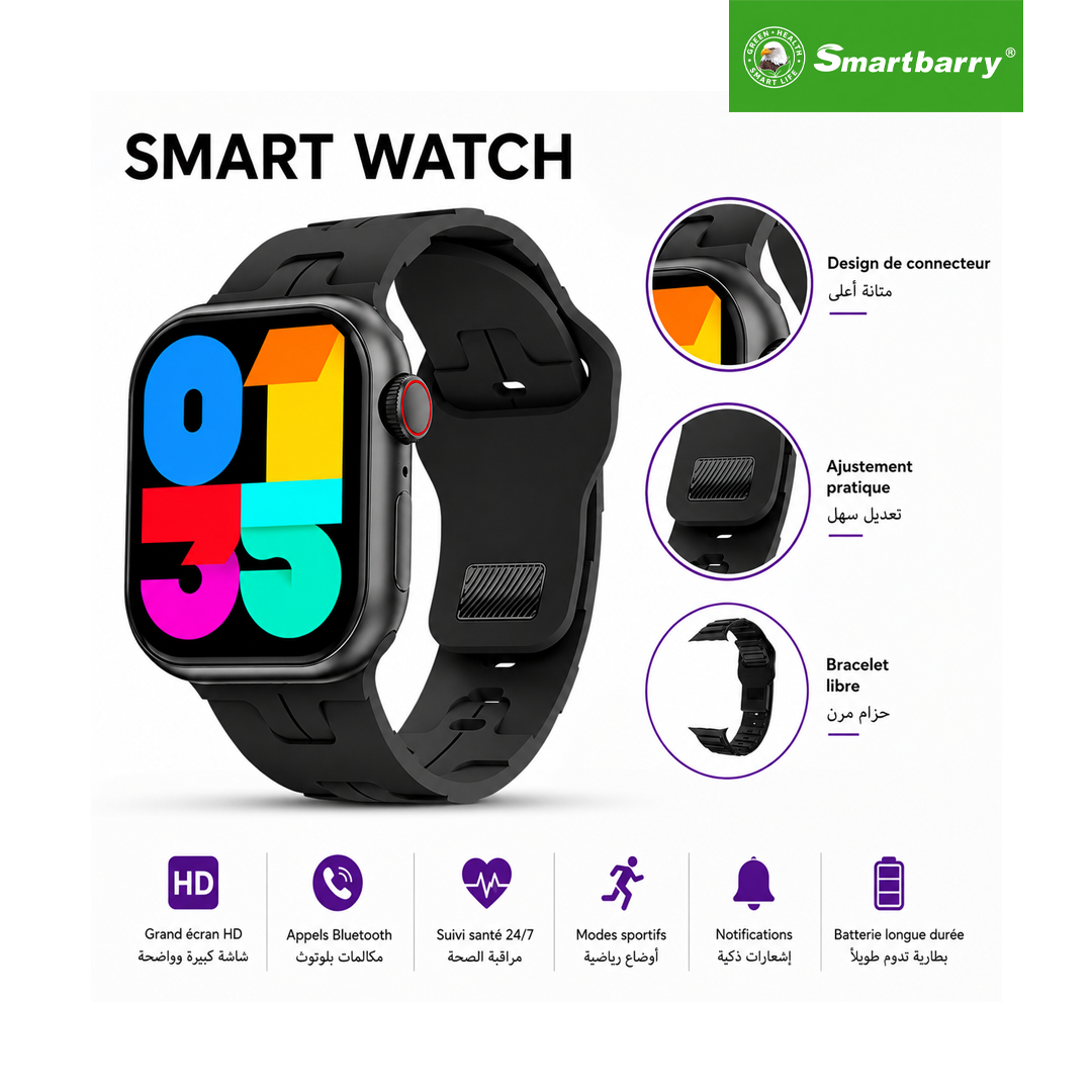 Smartbarry HU88, montre connectée écran TFT 2.2" avec 3 bracelets