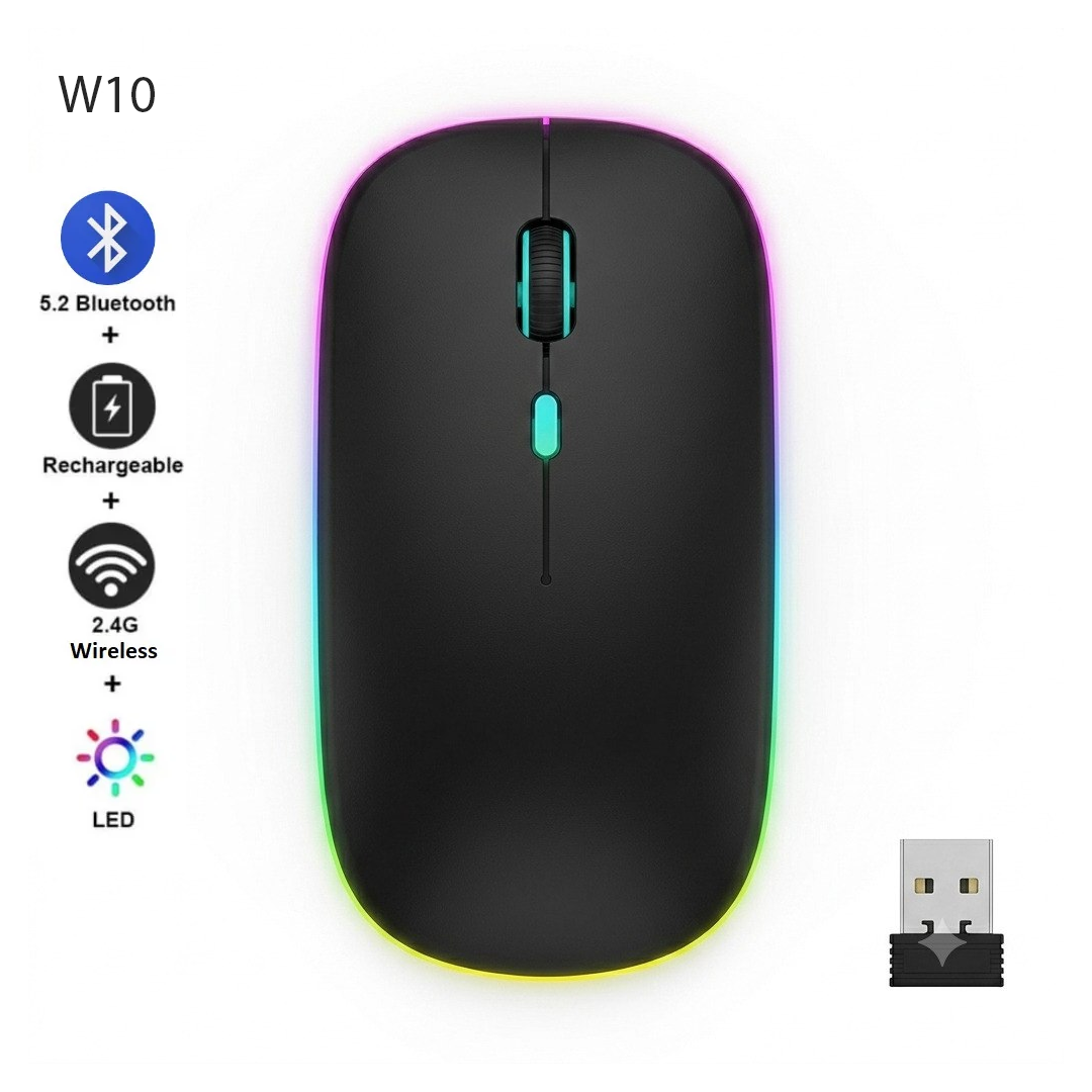 Souris Sans Fil Rechargeable W10 - Bluetooth & 2.4GHz