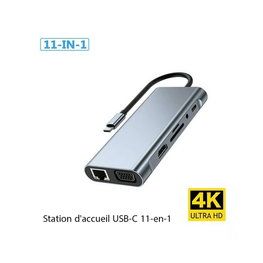 Station d'accueil USB-C 11-en-1 – Sortie Vidéo 4K, Ethernet et Ports USB