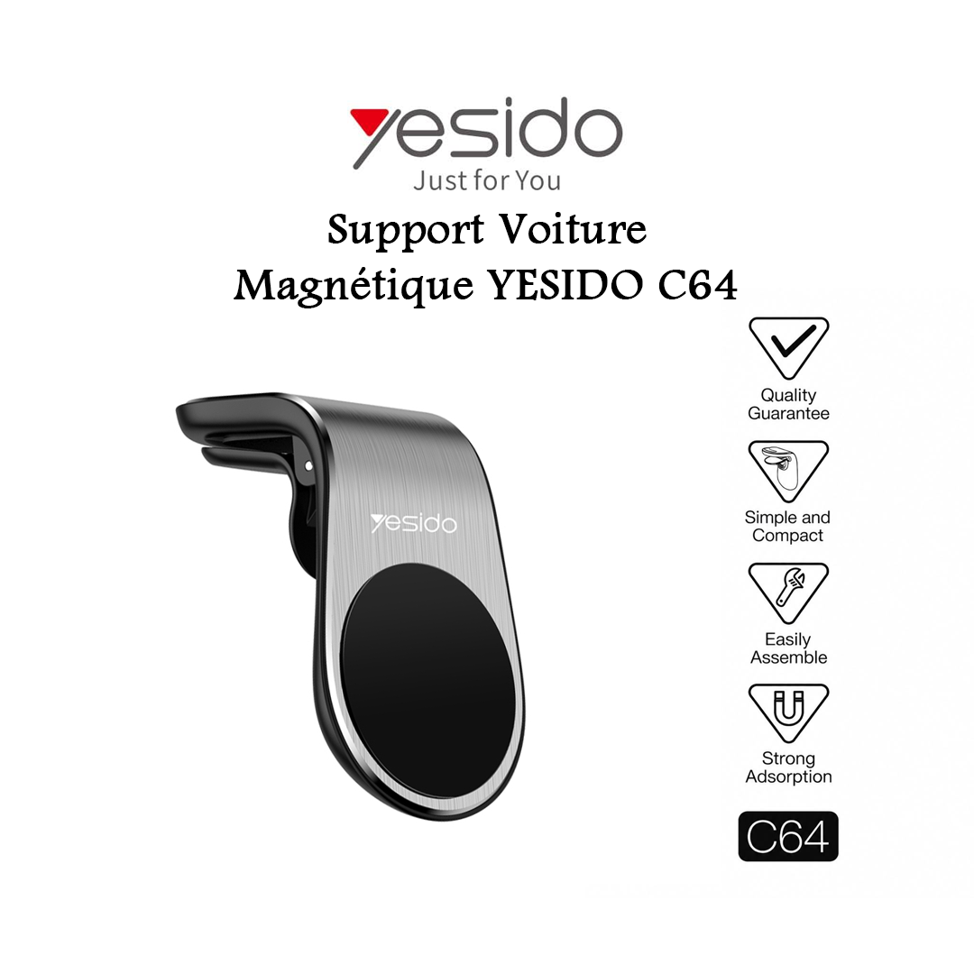Support Auto Magnétique Forme L YESIDO C64 - Fixation Grille d'Aération Compacte
