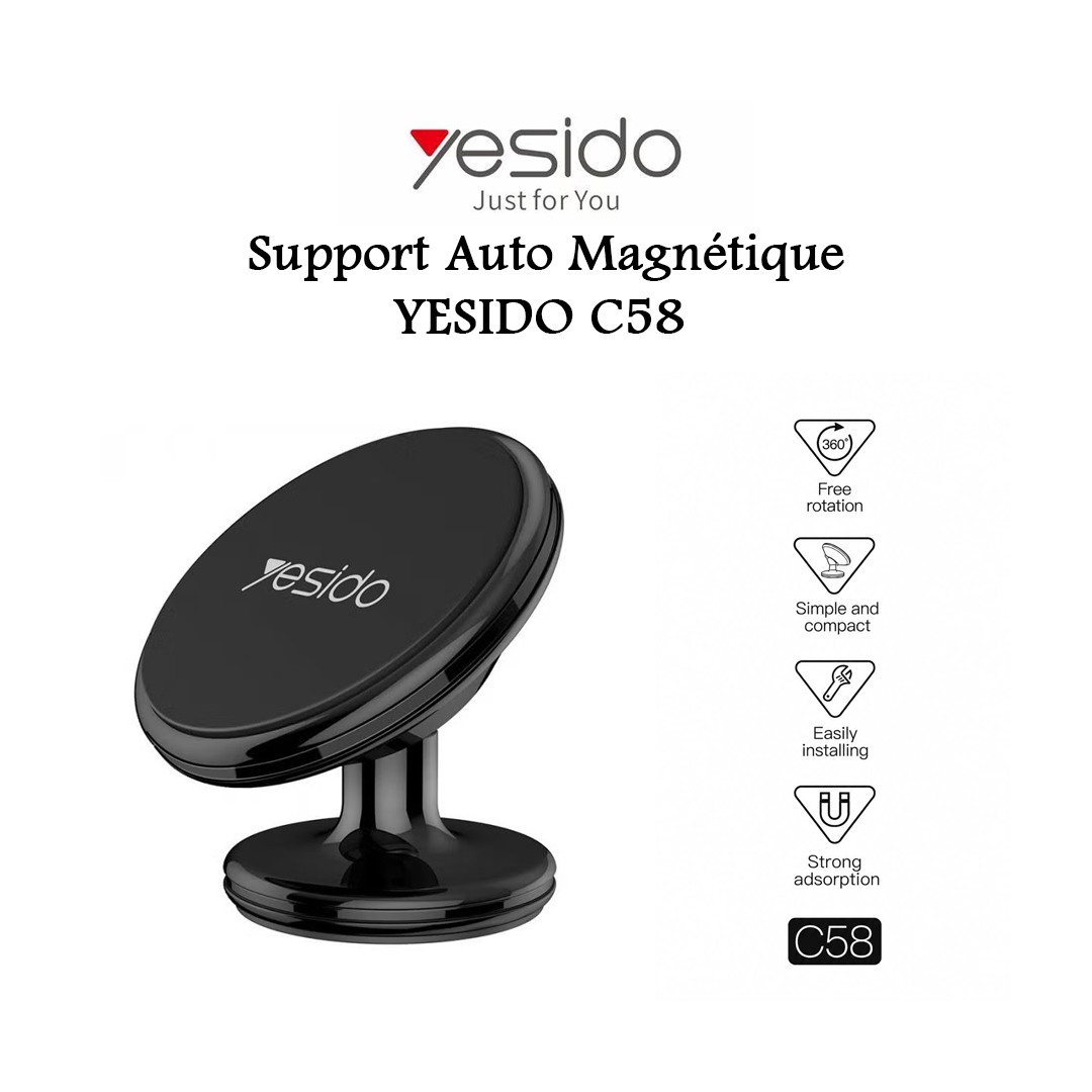 Support Auto Magnétique YESIDO C58 - Pour Tableau de Bord avec Rotation 360°