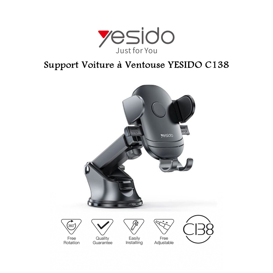 Support Téléphone Voiture à Ventouse Extensible - YESIDO C138