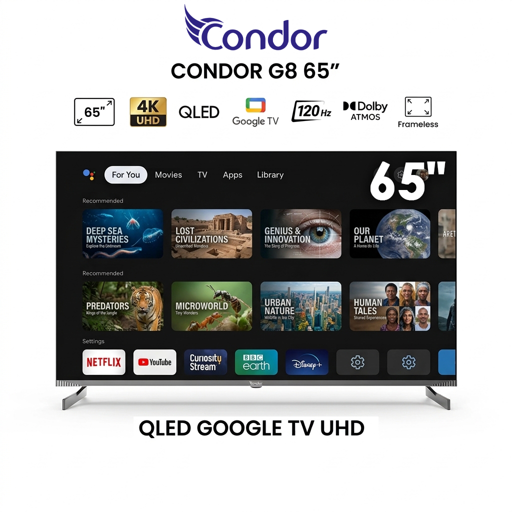 Condor G8 65UG840R – Téléviseur 65 Pouces 4K UHD Smart TV (QLED / Google TV / 120Hz / Dolby Atmos)