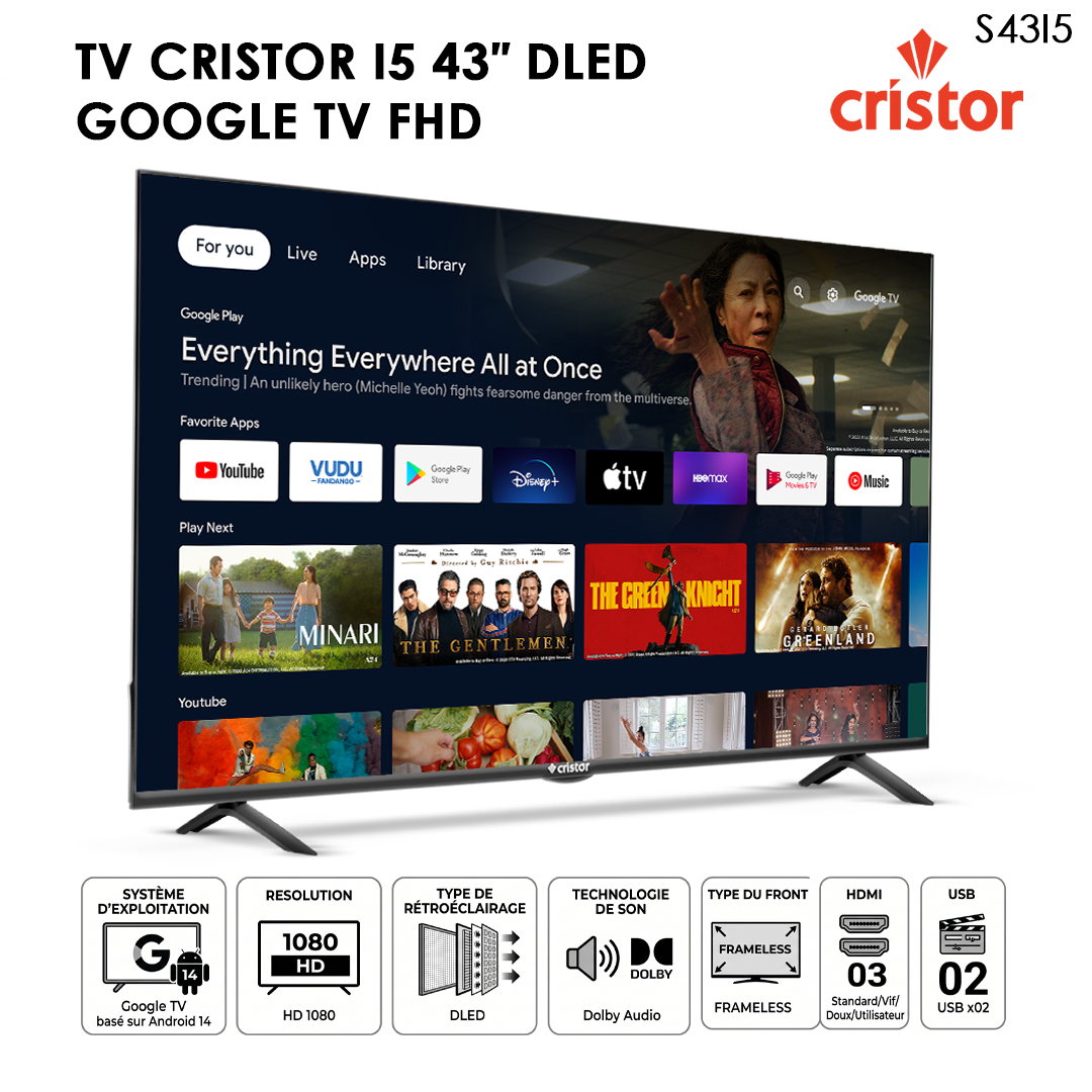 TV CRISTOR I5 43″ DLED GOOGLE TV FHD