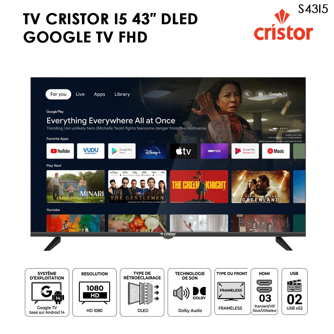 TV CRISTOR I5 43″ DLED GOOGLE TV FHD
