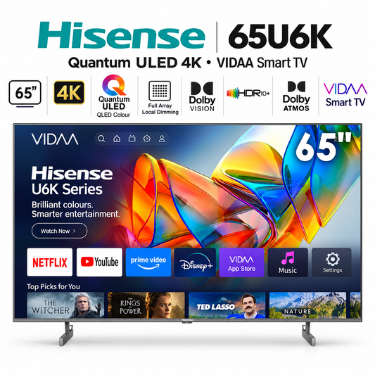 Hisense 65U6K – Televiseur 65 Pouces 4K UHD Smart TV (Quantum ULED / Full Array Local Dimming / VIDAA OS)