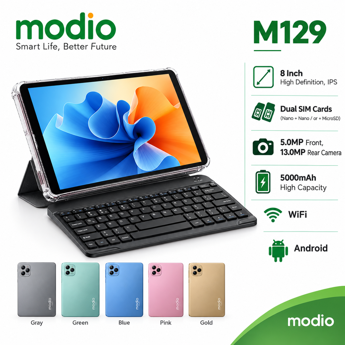 Tablette Modio M129, écran 8" IPS, 5G, Dual SIM. Idéale entreprises et éducation. Facture, garantie 12 mois - ARMON STORE.