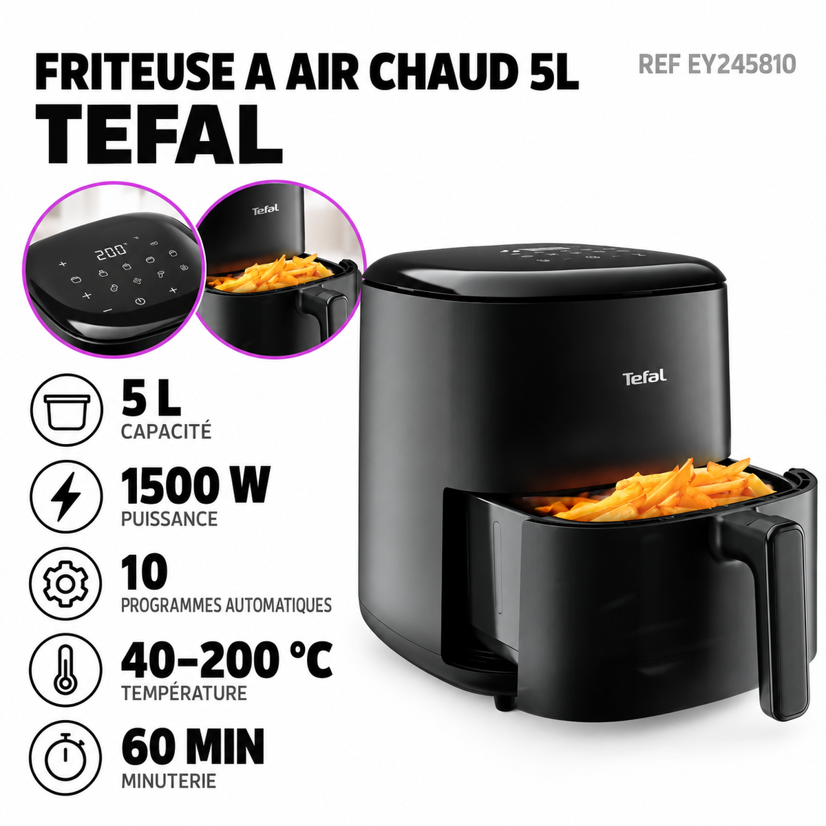 Friteuse à Air Chaud Sans Huile  Tefal Easy Fry Max EY2458