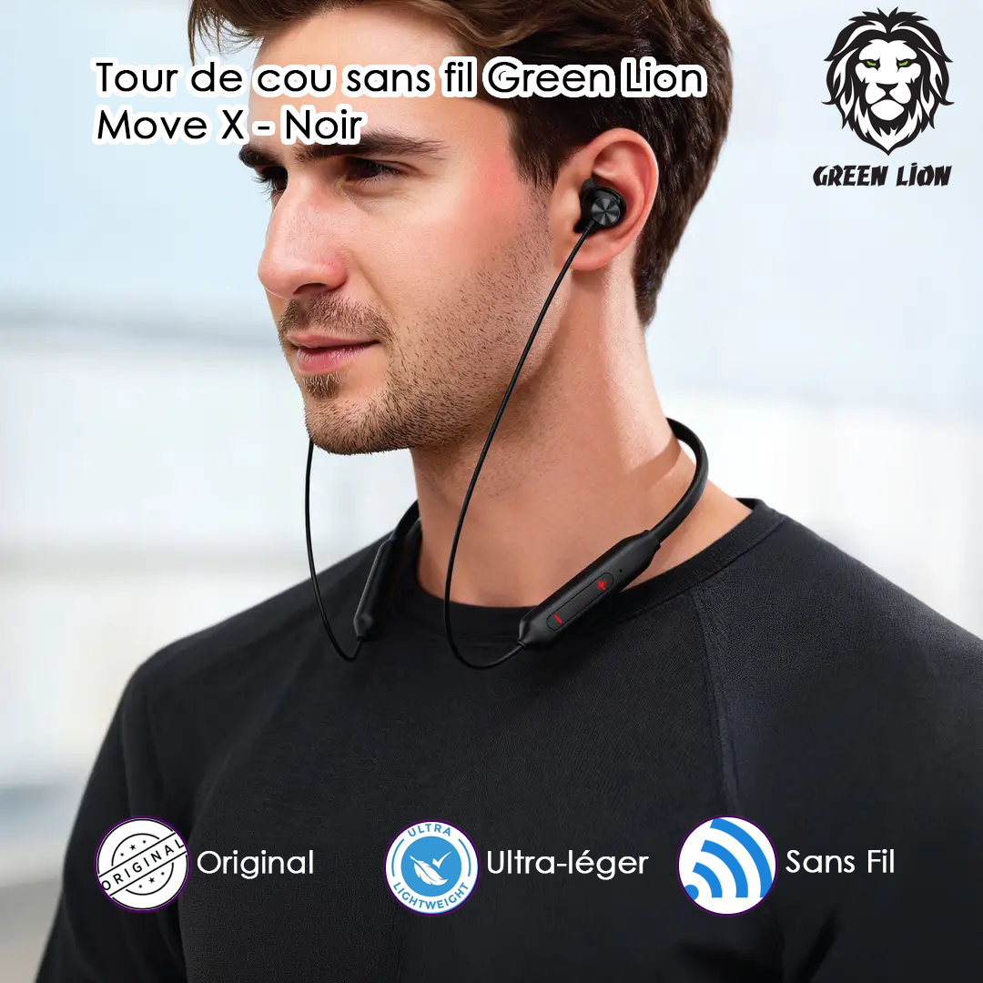 Green Lion Move X - Écouteurs Neckband Bluetooth 5.3 Noir