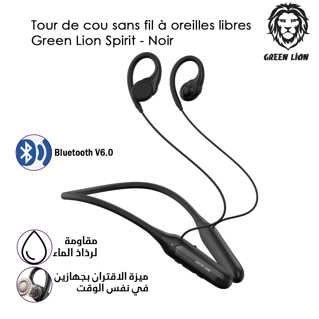 Green Lion Spirit - Écouteurs Open-Ear Bluetooth V6.0 Noir GL-NB12