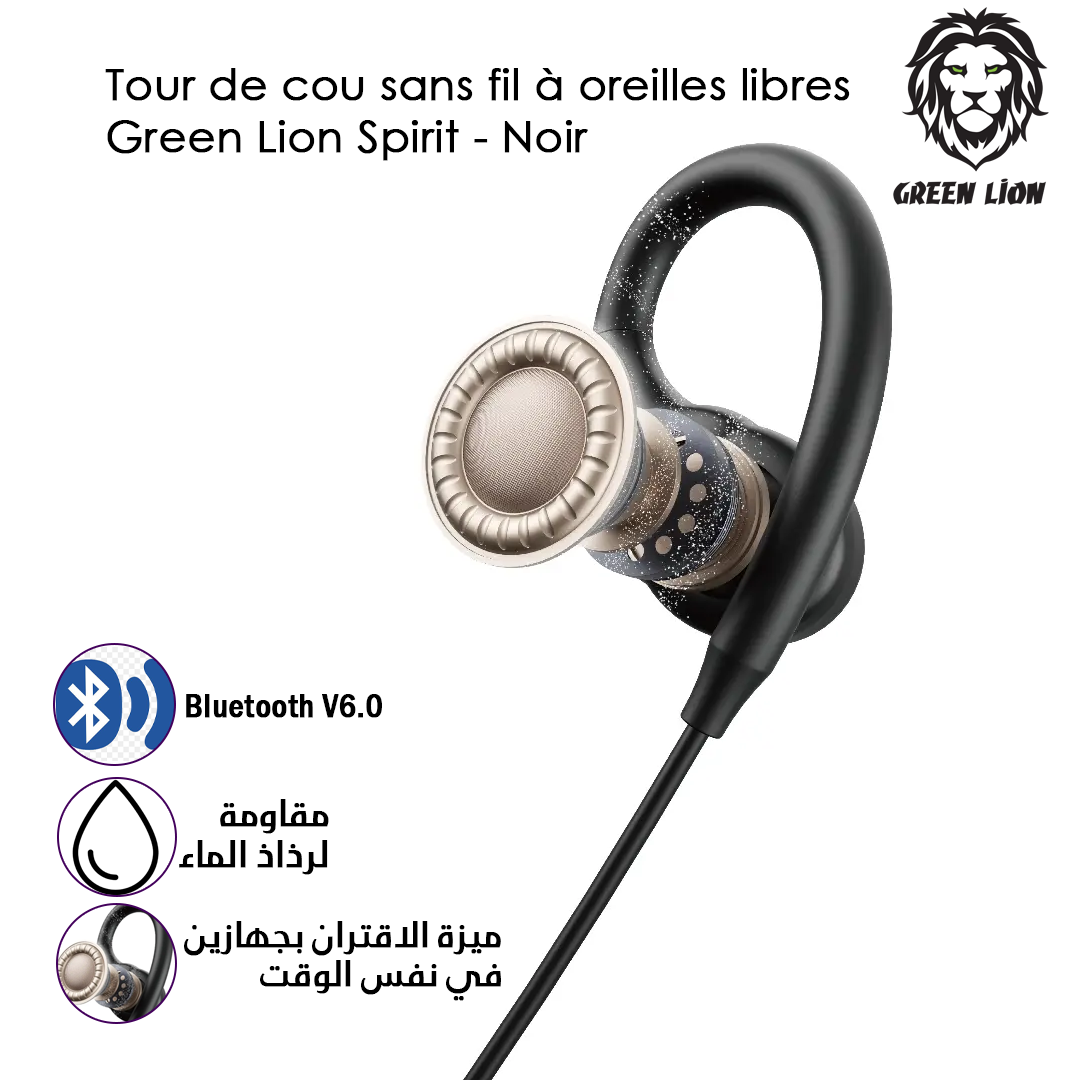 Green Lion Spirit - Écouteurs Open-Ear Bluetooth V6.0 Noir GL-NB12