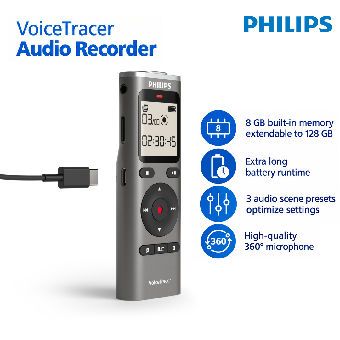Philips DVT1170 - Enregistreur Vocal Numérique avec Microphone 360°
