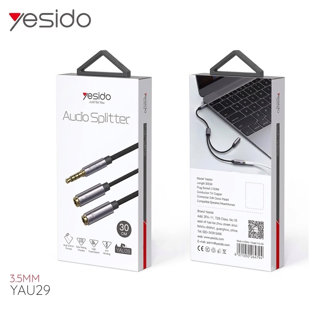 Splitter Audio Jack 3.5mm vers Double 3.5mm Yesido YAU28