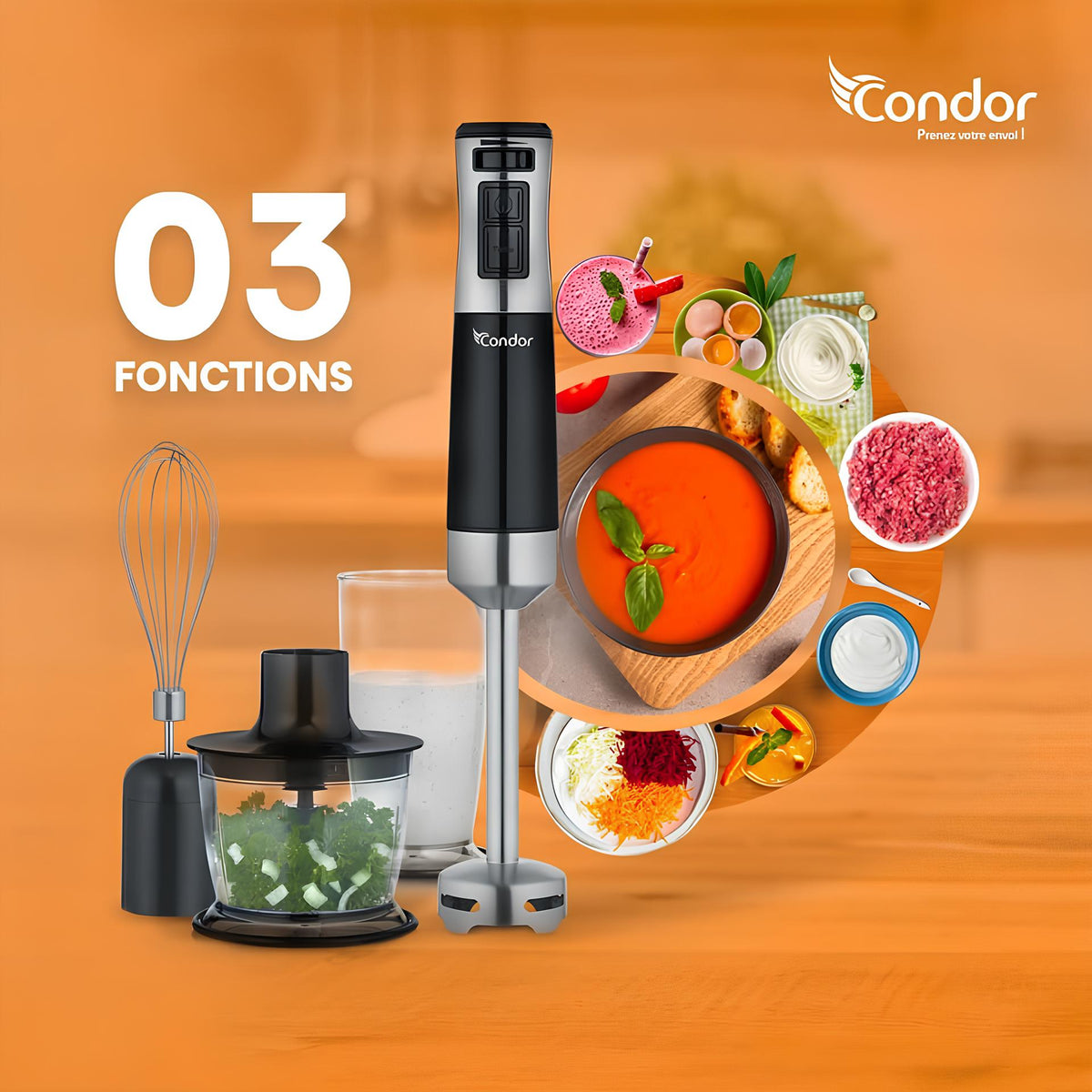 Condor – MX-MH600XN – Mixeur Plongeant Multifonction - Puissance 600 W