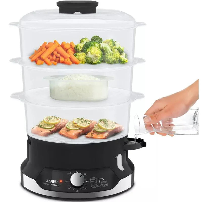 Seb VC204800 Cuiseur vapeur Ultracompact 9L – 3 bols, 800W