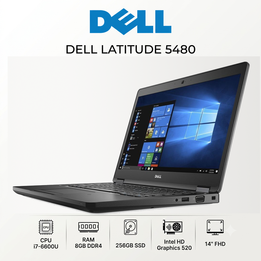 Dell Latitude 5480 – Intel® Core™ i7-6600U / RAM 8GB / SSD 256GB / Écran 14″ Full HD