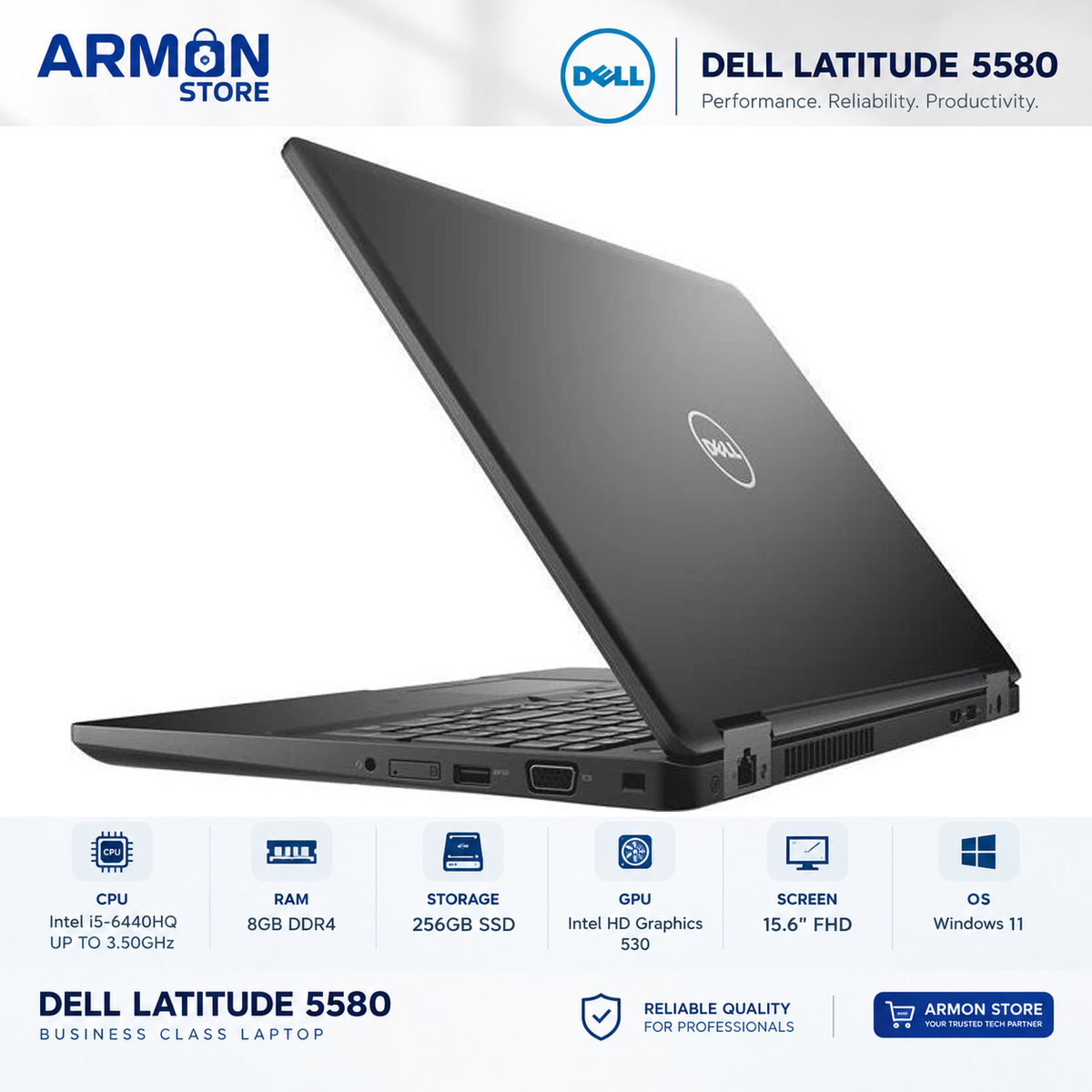 Dell Latitude 5580 – Intel® Core™ i5-6440HQ / RAM 8GB/16GB / SSD 256GB/512GB / Écran 15.6″ / Occasion Garantie