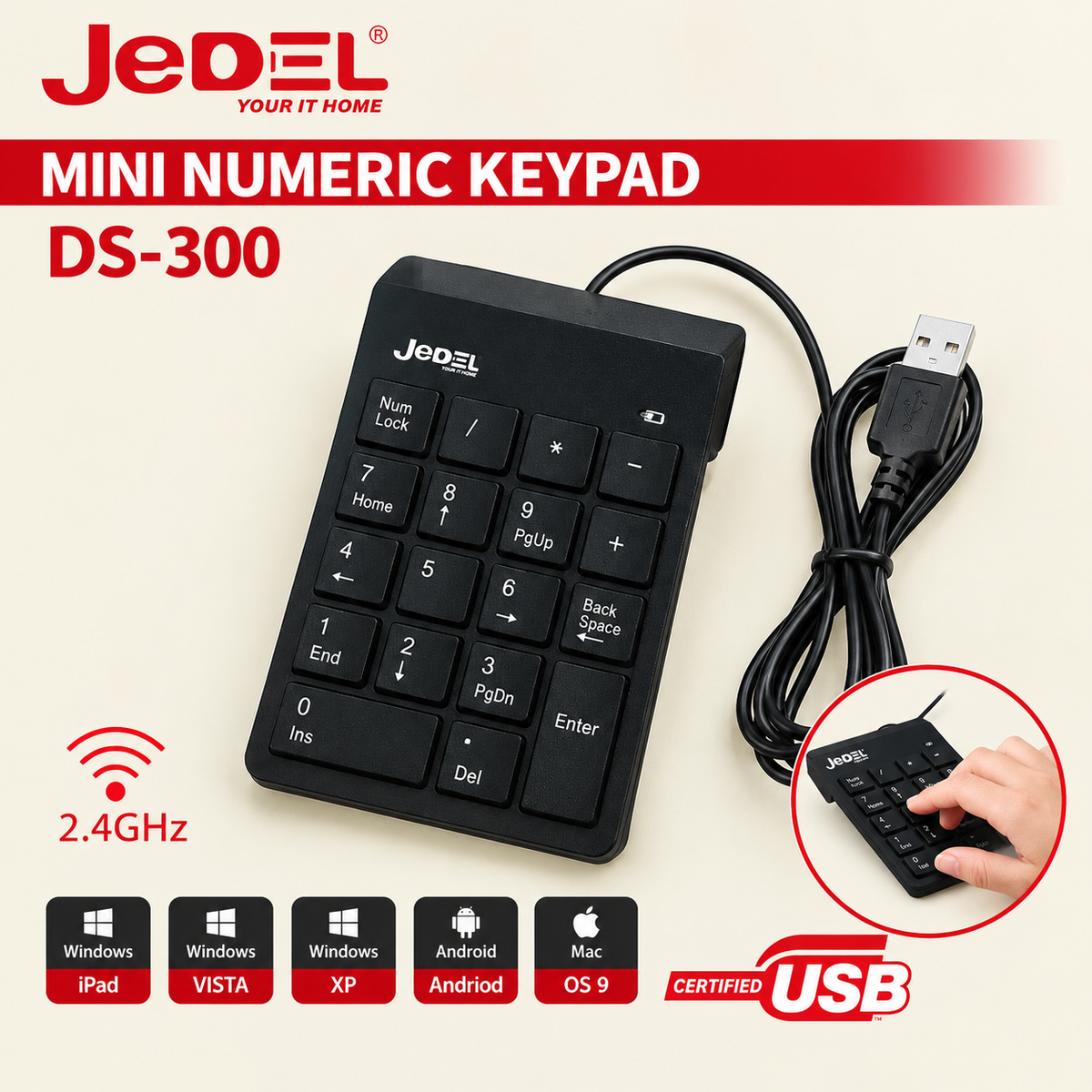 Pave Numerique JEDEL DS-300 - Clavier USB Filaire