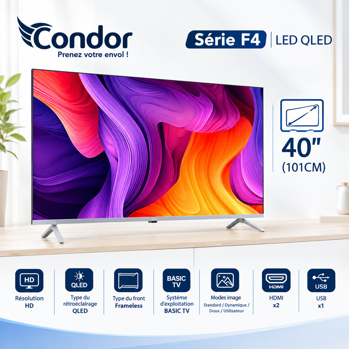 TV 40" QLED FHD FRAMELESS — CONDOR 40LD540