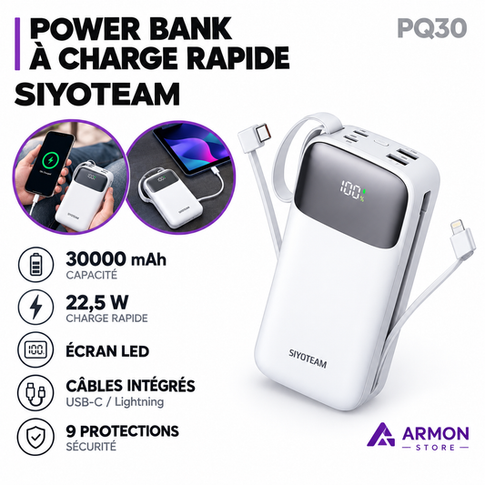 Power Bank SIYOTEAM PQ30 30000mAh 22.5W - Charge Rapide