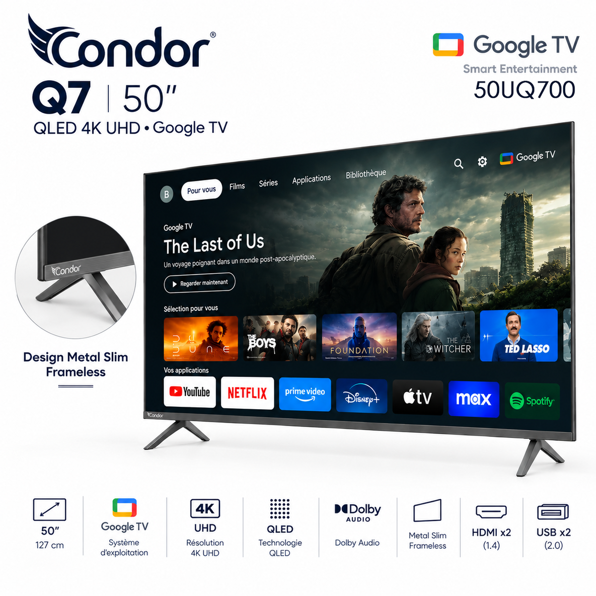 TV CONDOR Q7 50″ QLED Google TV 4K UHD 50UQ700