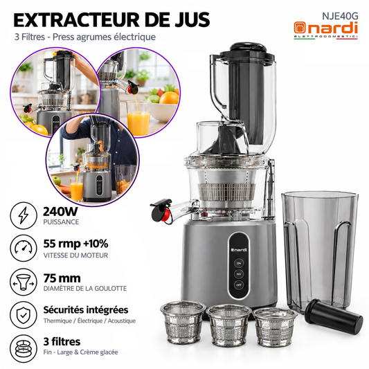 Nardi – Extracteur de Jus a Mastication Lente NJE40G – Vitesse 55 Tr/min