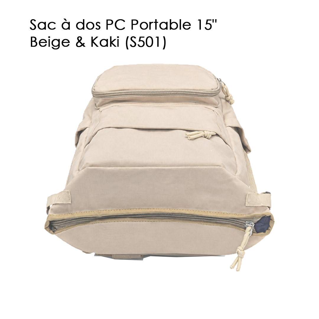 Sac à dos PC Portable 15" Beige & Kaki (S501)