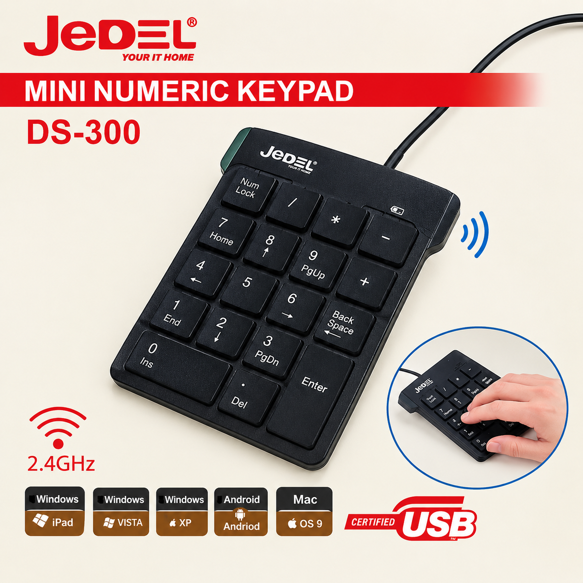 Pave Numerique JEDEL DS-300 - Clavier USB Filaire