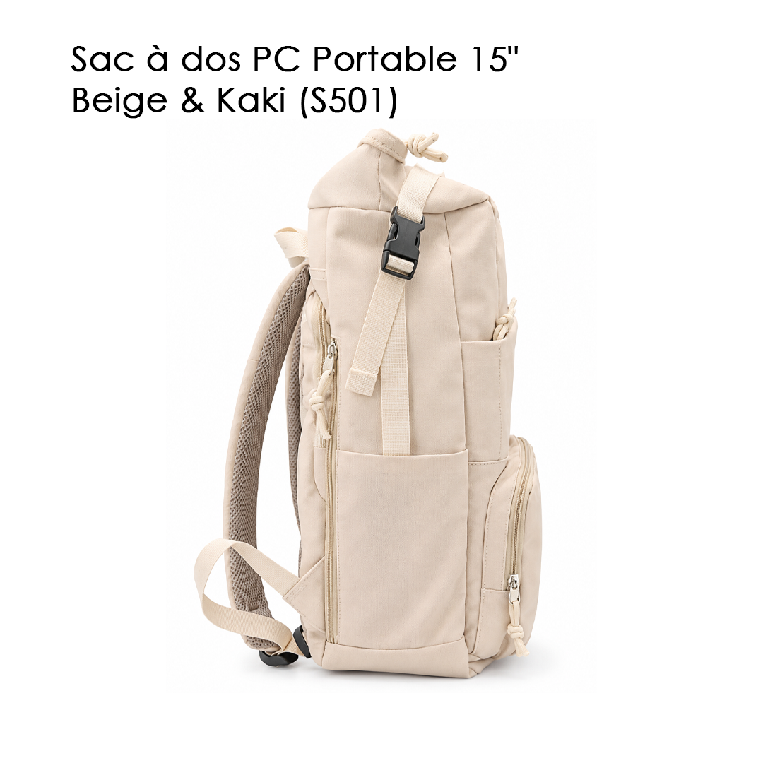 Sac à dos PC Portable 15" Beige & Kaki (S501)