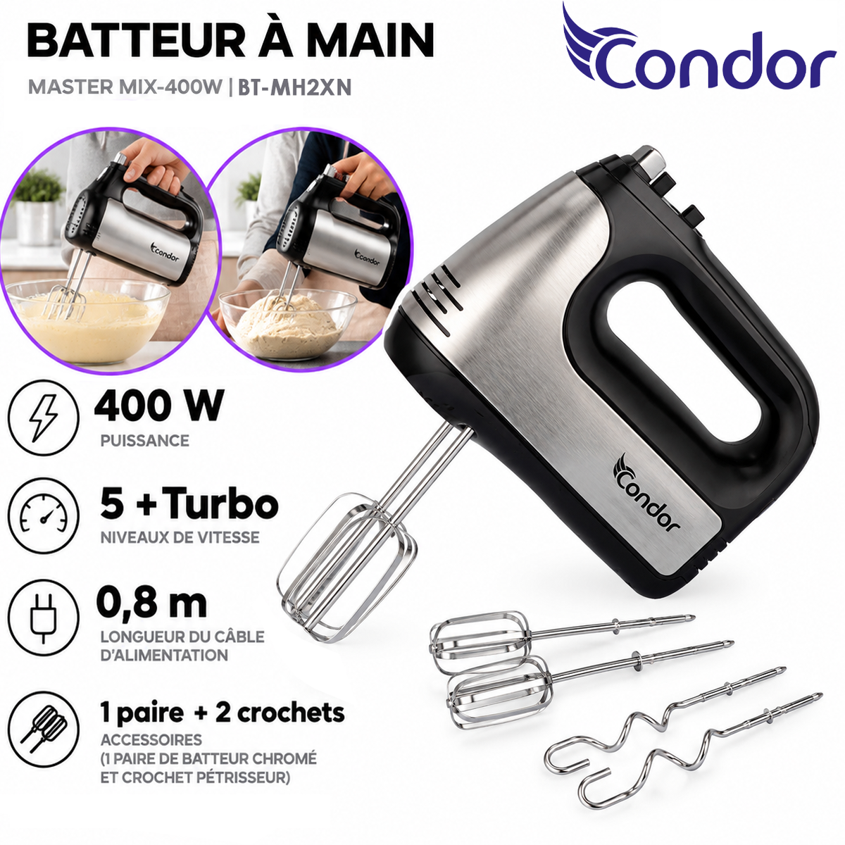 Condor – Batteur a Main Master Mix BT-MH2XN – 400W