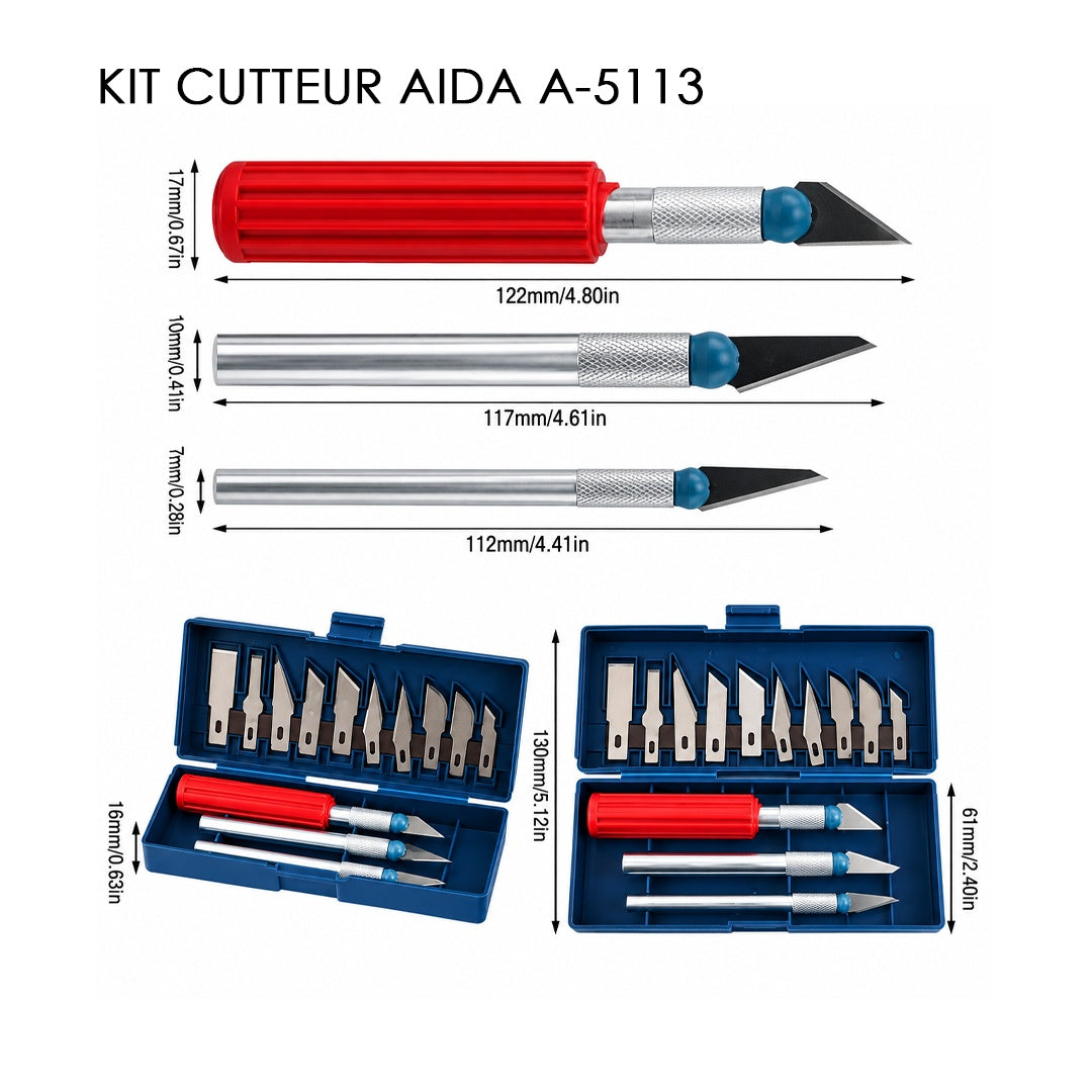 Kit Cutteur de Précision AIDA A-5113 - 13 Pieces avec Etui