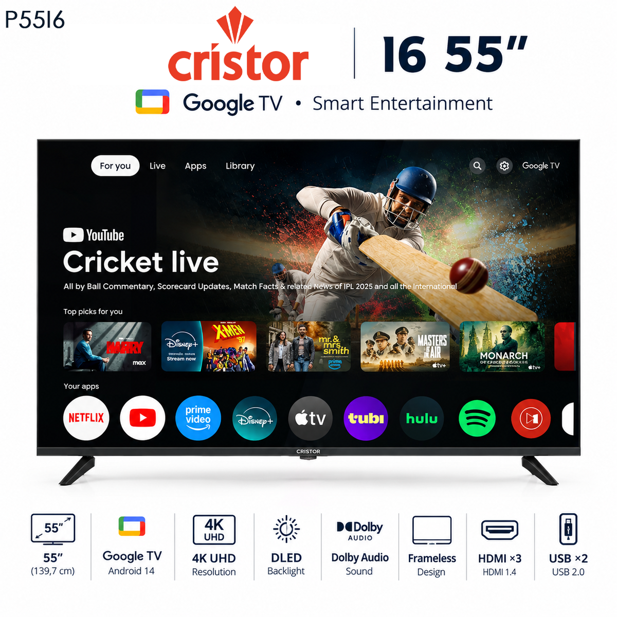 CRISTOR GOOGLE TV 55" UHD / SERIE I6 / P55I6