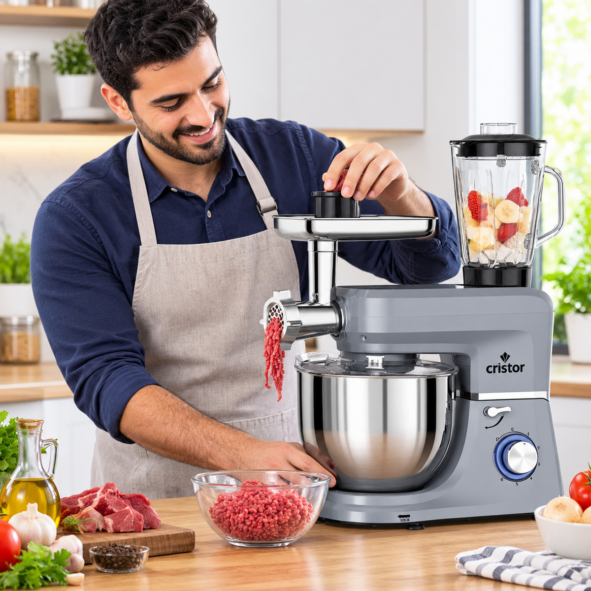 Cristor – KPM50DXG – Pétrin Multifonction - Cuve Inox 7 L et Puissance 1900W