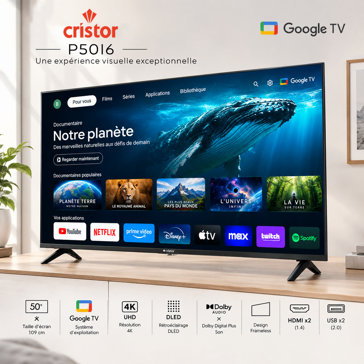 CRISTOR GOOGLE TV 50" UHD / SERIE I6 P50I6