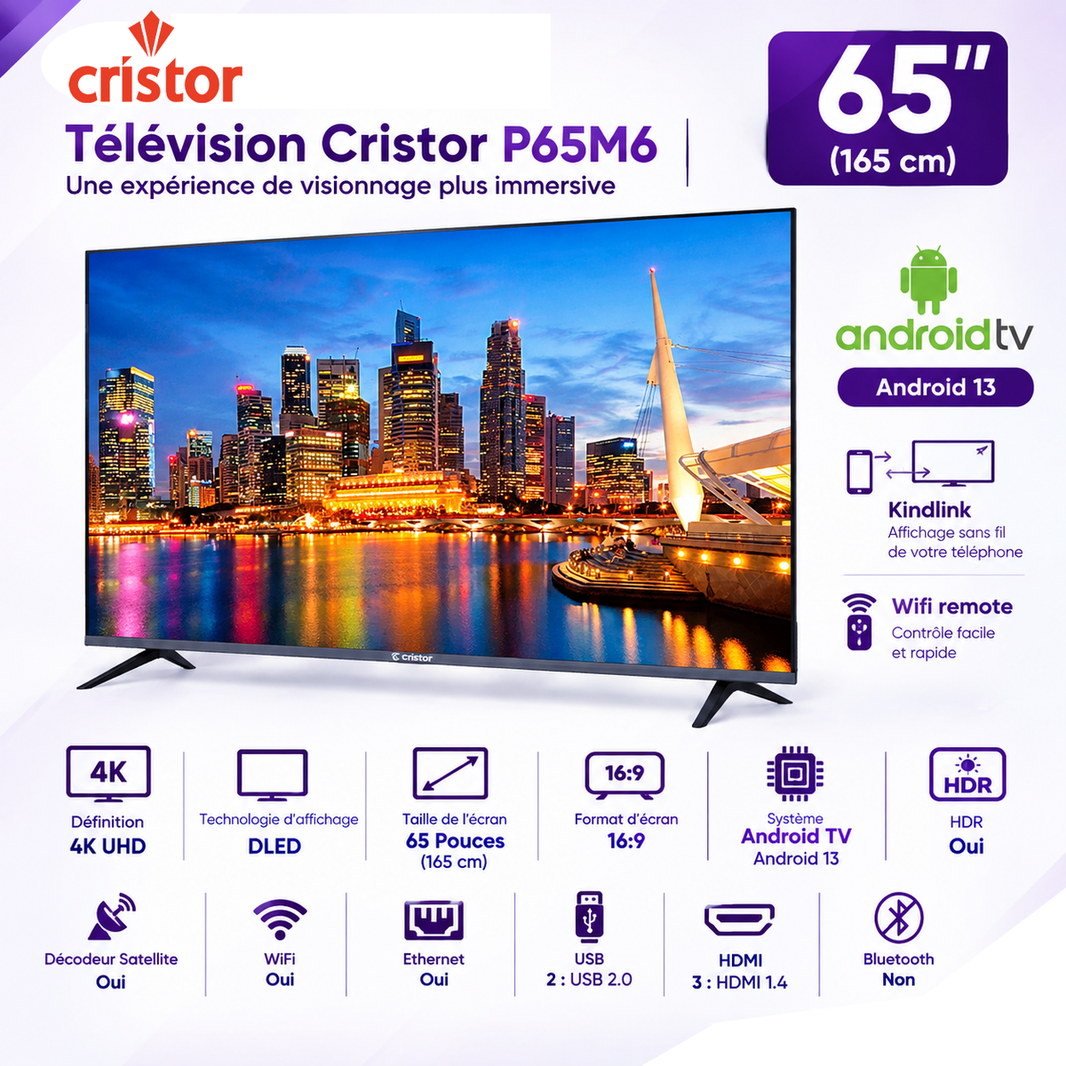 CRISTOR ANDROID TV65 UHD FRAMELES/S M6 P65M6
