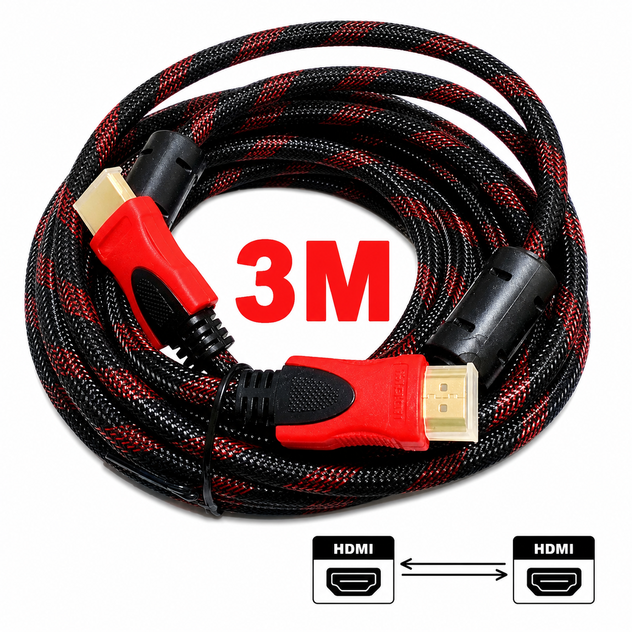 Câble HDMI 3M – Noir et Rouge
