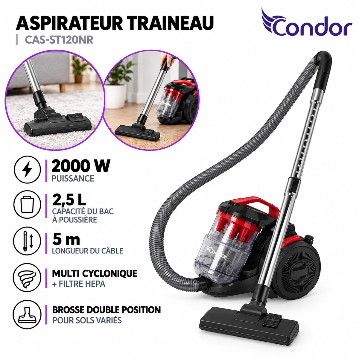 Condor – Aspirateur Traineau CAS-ST120NR – 2000W
