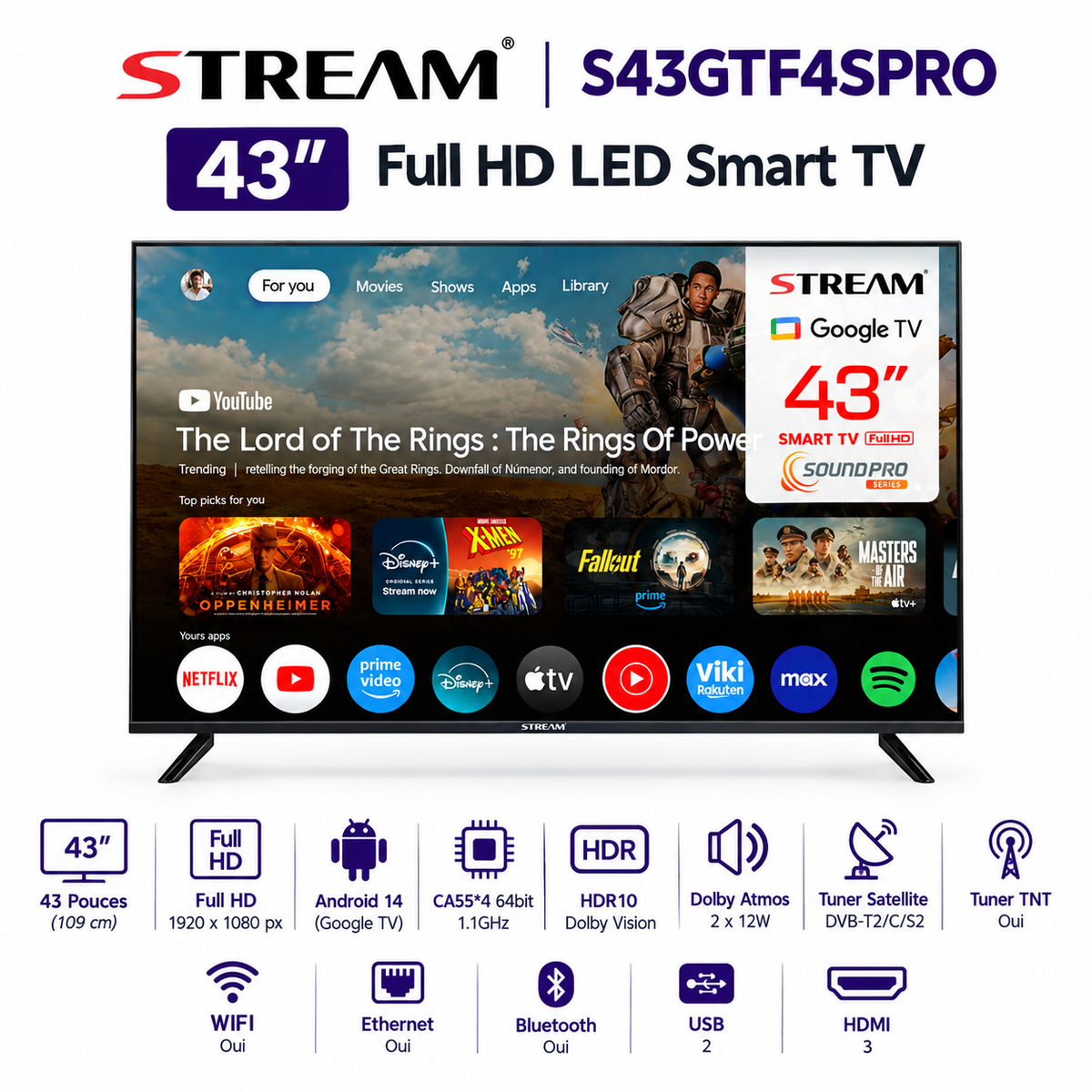 TV STREAM S43GTF4SPRO - 43" Full HD