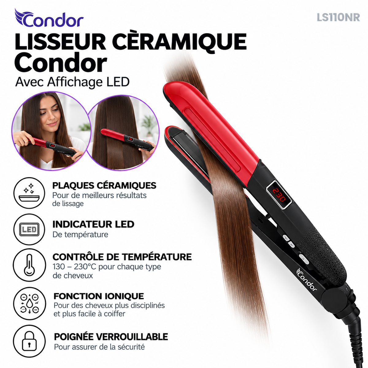 Condor – LS110NR – Lisseur Céramique Ionique - Puissance 44W