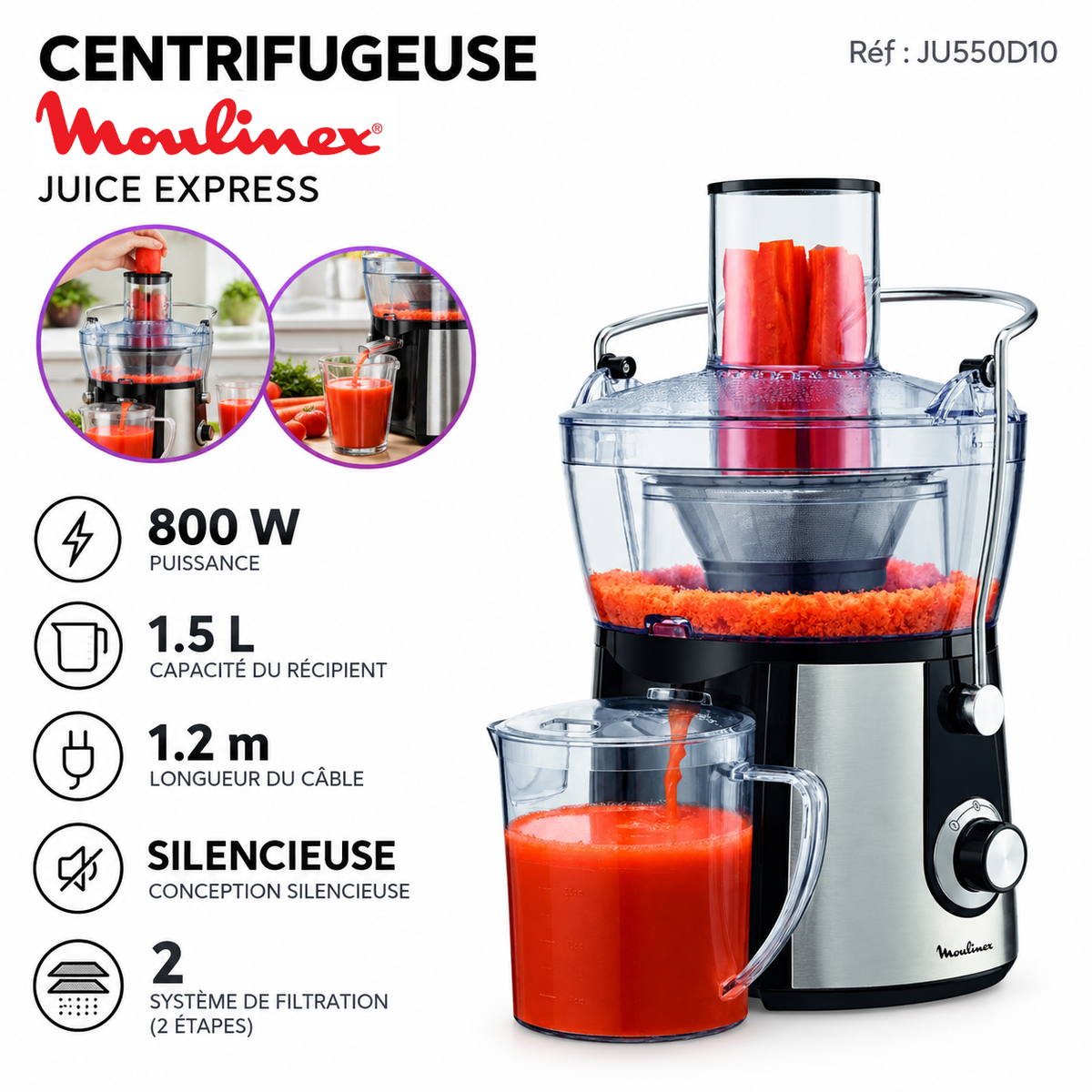 Moulinex – Juice Express JU550D10 – Centrifugeuse - Puissance 800 W