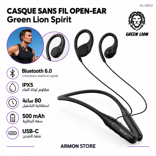 Green Lion Spirit - Écouteurs Open-Ear Bluetooth V6.0 Noir GL-NB12
