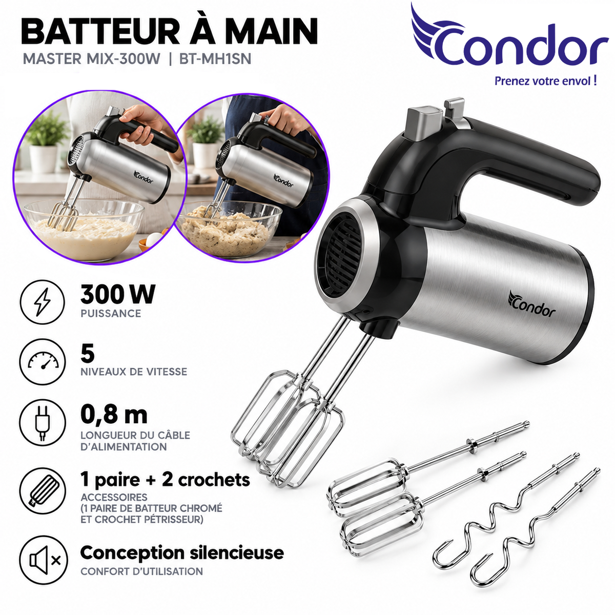 Condor – Batteur a Main Master Mix BT-MH1SN – 300W