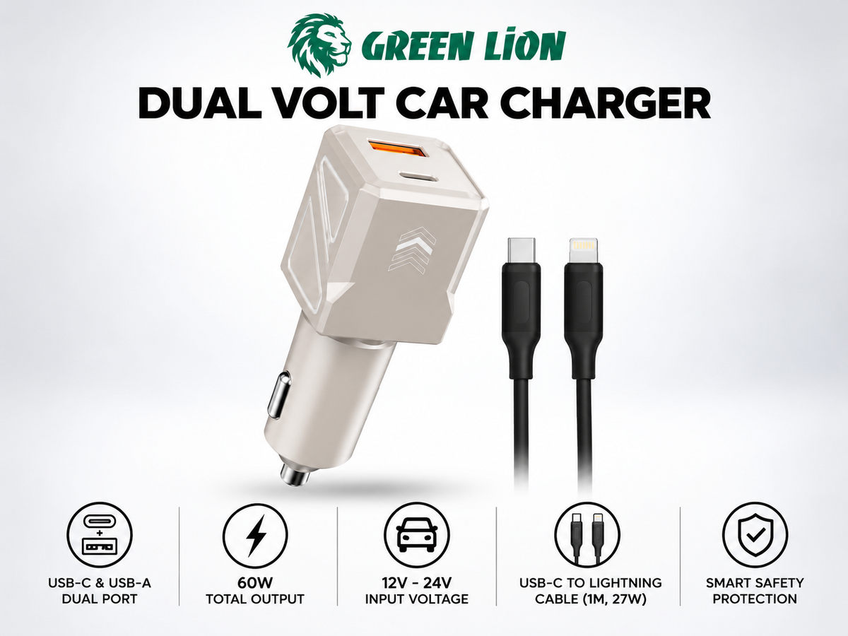 Green Lion Dual Volt 60W - Chargeur Voiture USB-C/USB-A GL-CC12