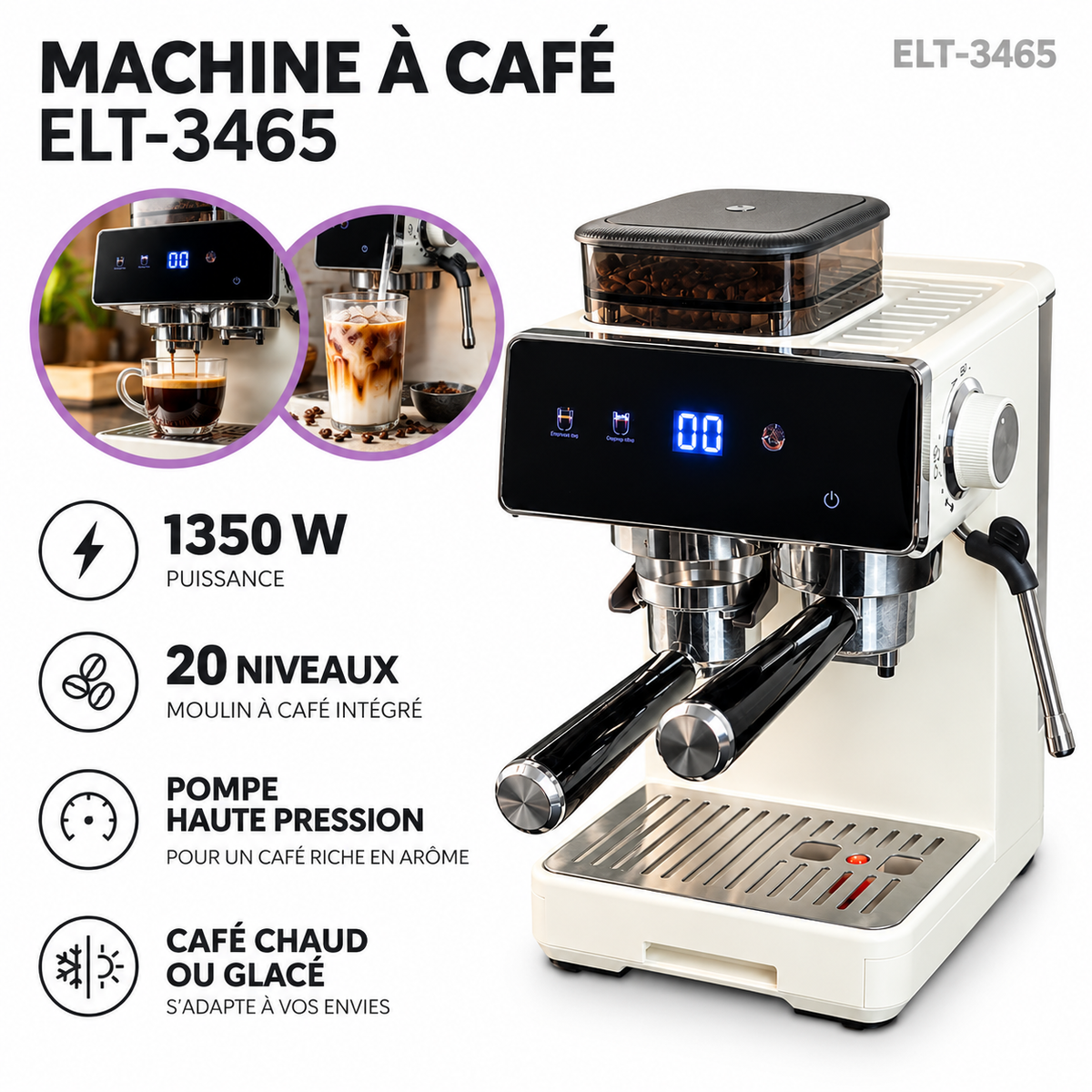 Elite99 – ELT-3465 – Machine à Expresso - Puissance 1400 W