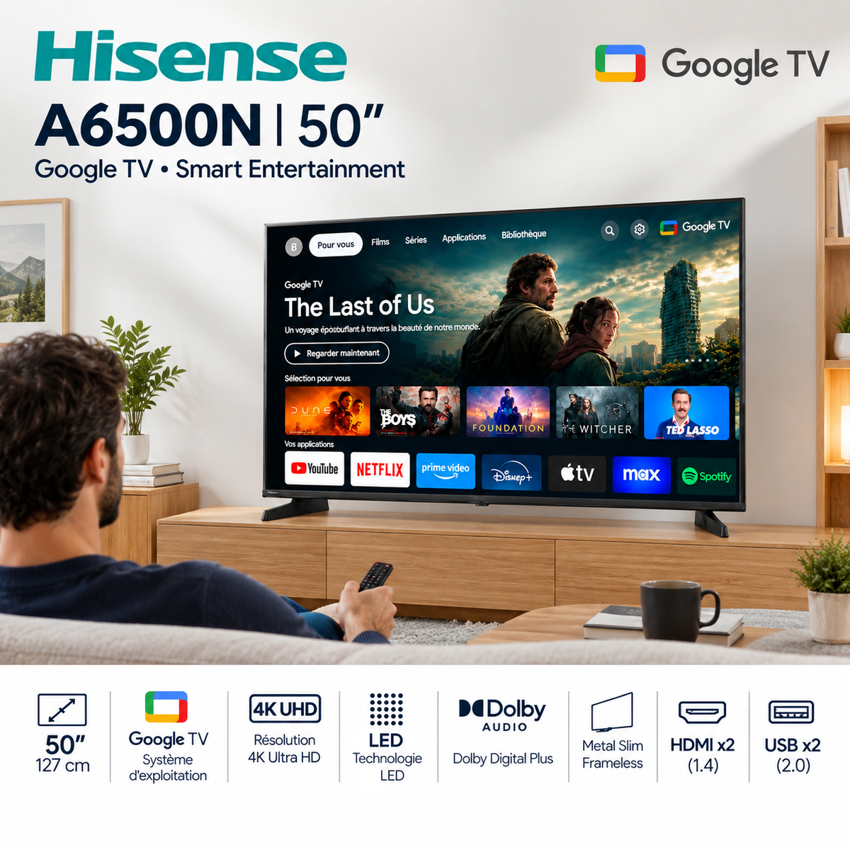 LED 50" HISENSE SMART 4K UHD / GOOGLE TV / 50A6500N